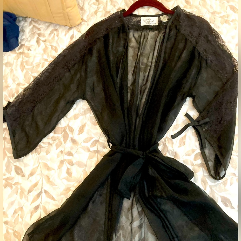 Sheer Black Vintage Robe with Lace Accents